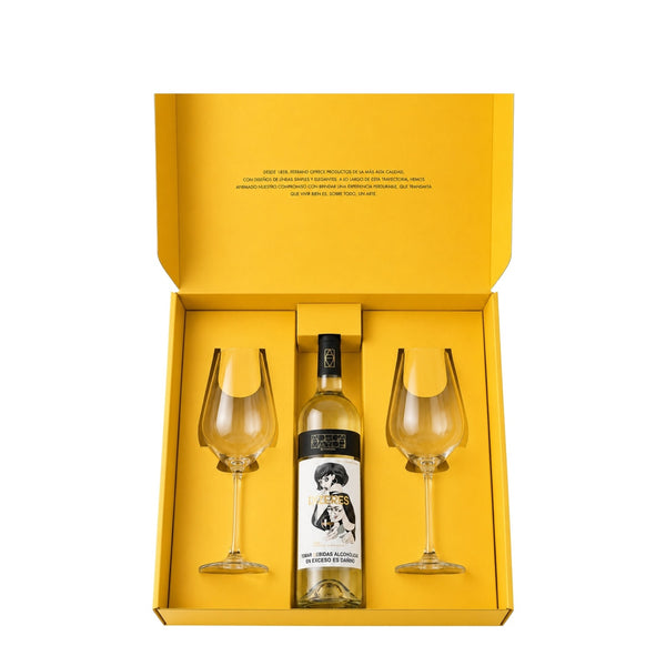 Box Ferrand: 2 copas Vinum Special + Vino Blanco Dizeres · Fondo blanco