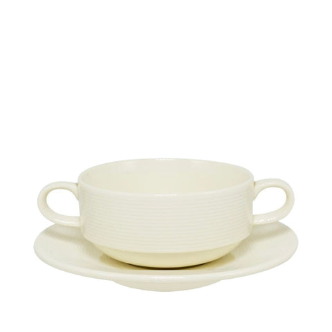 Juego de 6 consomeras (9 oz) con 6 platitos Wish · Fondo blanco