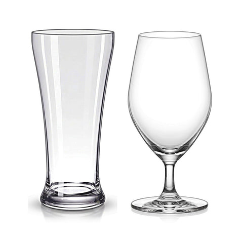 Pack Cerveza: 6 vasos Pilsner + 6 copas Goblet · Fondo blanco