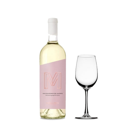 Vino Blanco Malvasia + Copas Vinum Special x 6 pzas. · Fondo blanco