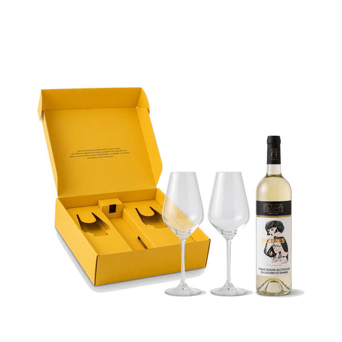 Box Ferrand: 2 copas Vinum Special + Vino Blanco Dizeres · Contenido de la caja