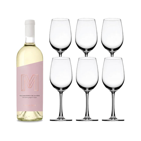 Vino Blanco Malvasia + Copas Vinum Special x 6 pzas. · Contenido de la caja