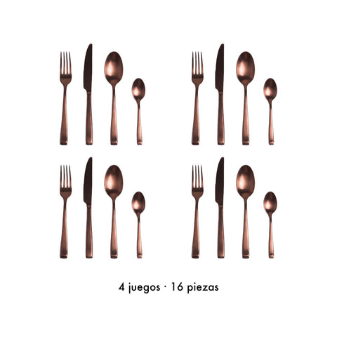 Set de Cubiertos Copper Satin (4 juegos) x 16 pzas. · Contenido de la caja