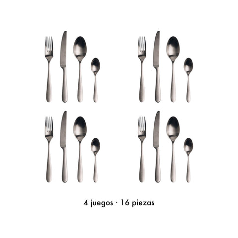 Set de Cubiertos Nórdica Satín (4 juegos) x 16 pzas. · Contenido de la caja
