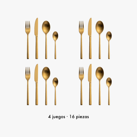 Set de Cubiertos Gold Satin (4 juegos) x 16 pzas. · Contenido de la caja