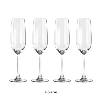 Set Copa Champagne Pulse 210 ml x 4 pzas. · Contenido de la caja