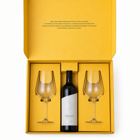 Box Ferrand: 2 copas Sommelier Classic (cristal) + Vino Tinto Primitivo