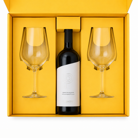 Box Ferrand: 2 copas Sommelier Classic (cristal) + Vino Tinto Primitivo