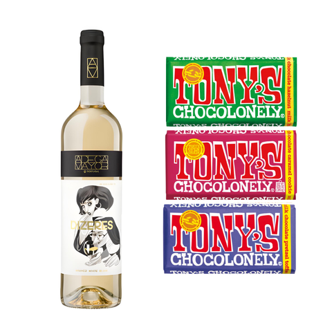 Pack de 3 barras de chocolate Tony’s Chocolonely + Vino Blanco Dizeres