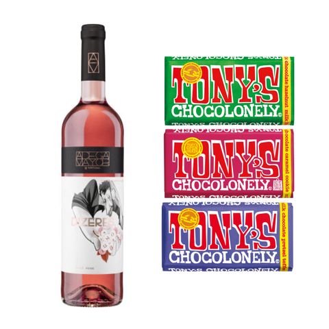 Pack de 3 barras de chocolate Tony’s Chocolonely + Vino Rosado Dizeres