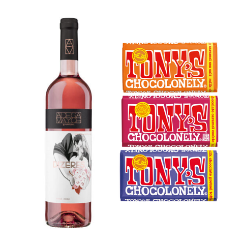 Pack x 3 barras de chocolate Tony’s Chocolonely + Vino Rosado Dizeres